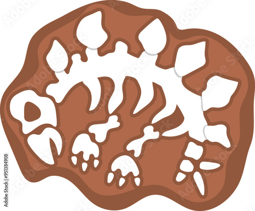 Vector stegosaurus bones icon. Cute dinosaur fossils illustration for kids. Funny excavated stegosaur clipart for children isolated on white background. Cartoon prehistoric animal picture