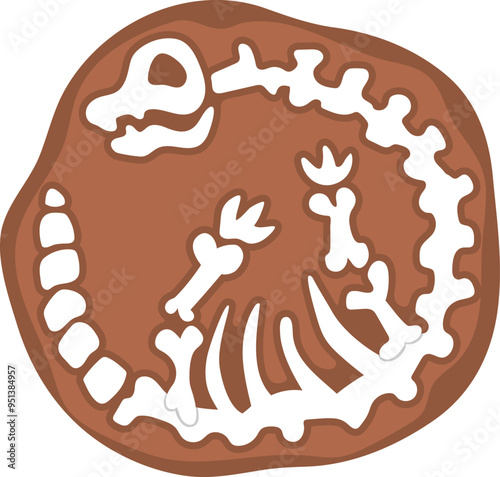 Vector brachiosaurus bones icon. Cute dinosaur fossils illustration for kids. Funny excavated dino clipart for children isolated on white background. Cartoon prehistoric animal picture