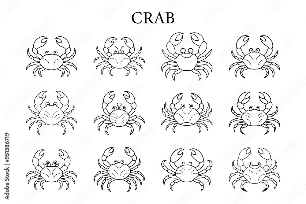 Set of crab line art vector illustration Set of crab line art vector illustration