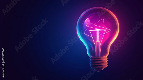 One-Line Light Bulb Lamp Art, Continuous Single Line Design Representing Creative Energy Concept, Brainstorm and Business Solution
