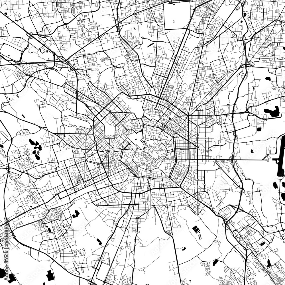 Obraz premium City Monochrome Black and White Minimalist Street Road Aesthetic Decoration Map