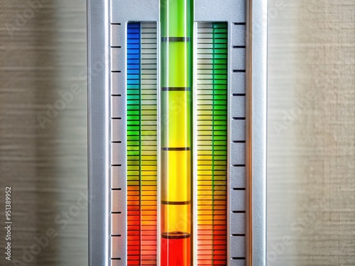 Image of a peak flow meter with color-coded zones highlighting airflow levels. photo