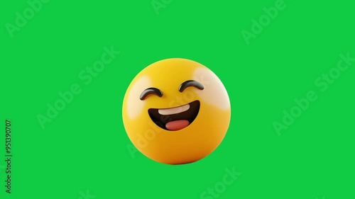 Bouncing 3D Cheerful Emoticon Icon Animation on Green Screen