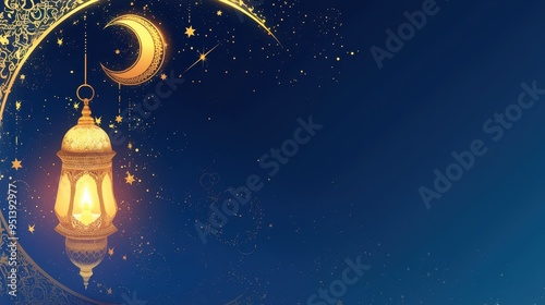 Ramadan Kareem background with arabic lantern and crescent moon 