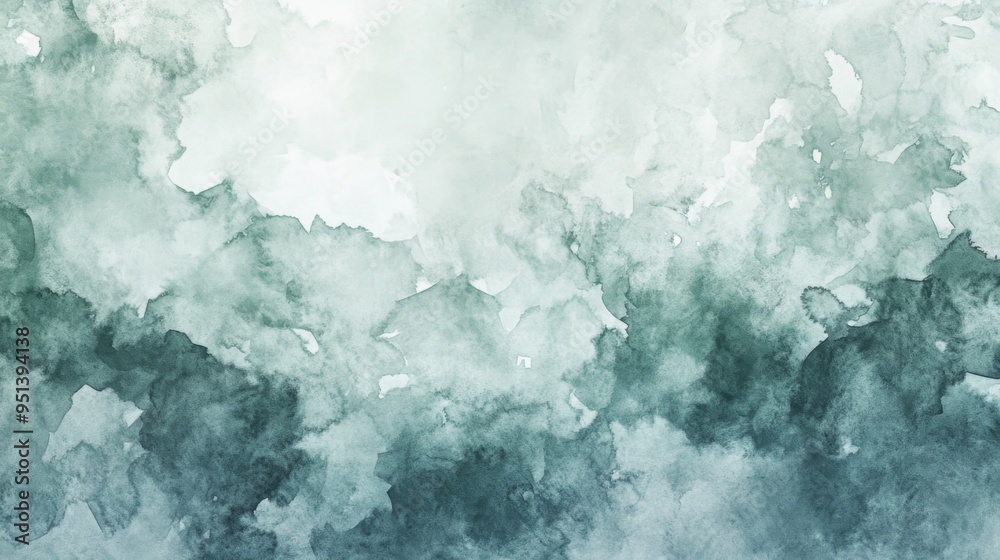 Fototapeta premium Pale Gray Blue Green Abstract Watercolor Drawing with Sage Green Accents, Grunge Art Background for Design