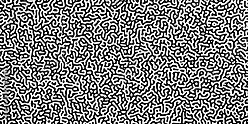 Turing reaction diffusion monochrome seamless pattern with chaotic motion .Linear design with biological shapes. Organic lines in memphis. abstract turing organic wallpaper background .	