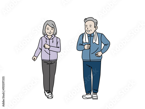 ジョギングをする老夫婦のイラスト