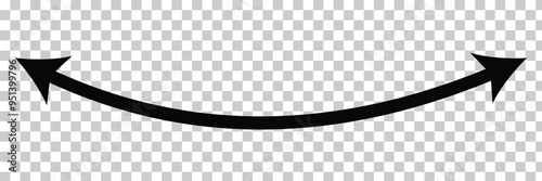 Dual sided arrow. Curved arc shape. Semicircular thin double ended arrow. Dual sided arrow Vector illustration.