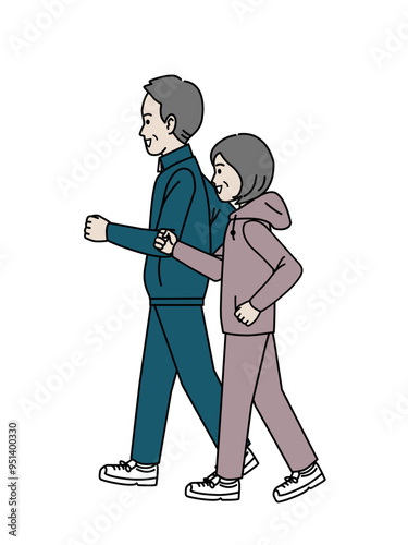 ジョギングをする老夫婦のイラスト