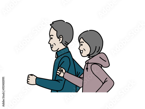 ジョギングをする老夫婦のイラスト