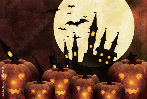 ハロウィン　かぼちゃ　城　背景