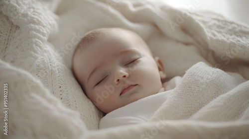 Delicate Newborn Baby Nestled in Peaceful Nursery Crib with Soft Blankets