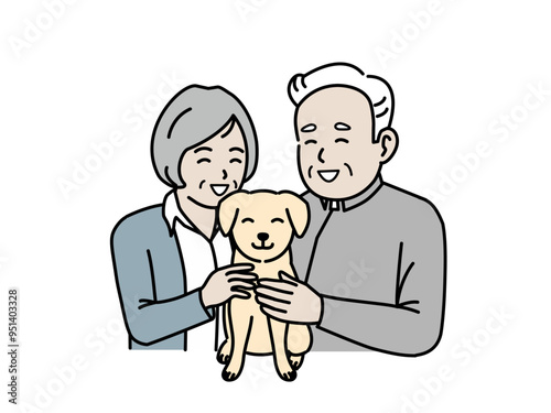 犬を飼う老夫婦のイラスト