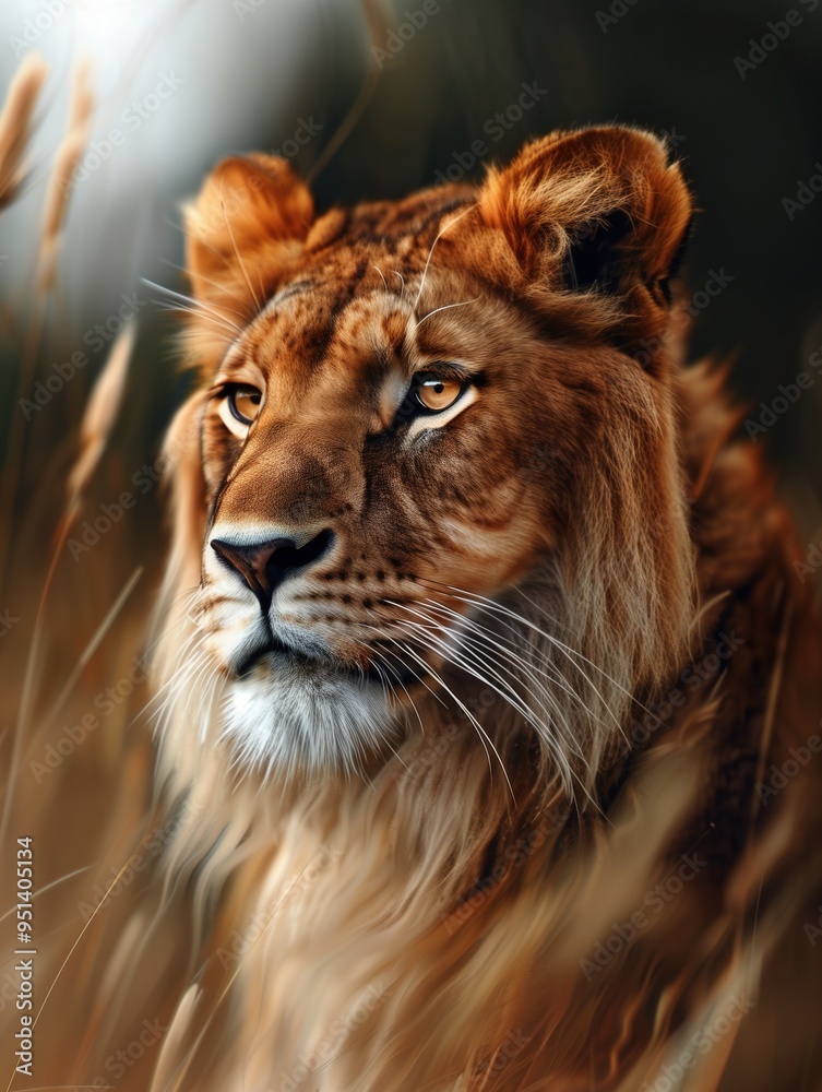 Fototapeta premium Lion Wildlife Close Up, African Big Cat in Savanna