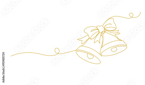 One line drawing of a forest with Сhristmas bell