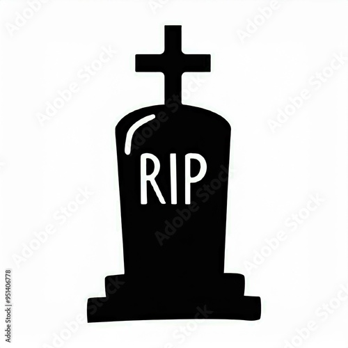 halloween gravestone tombstone black silhouette isolated on white