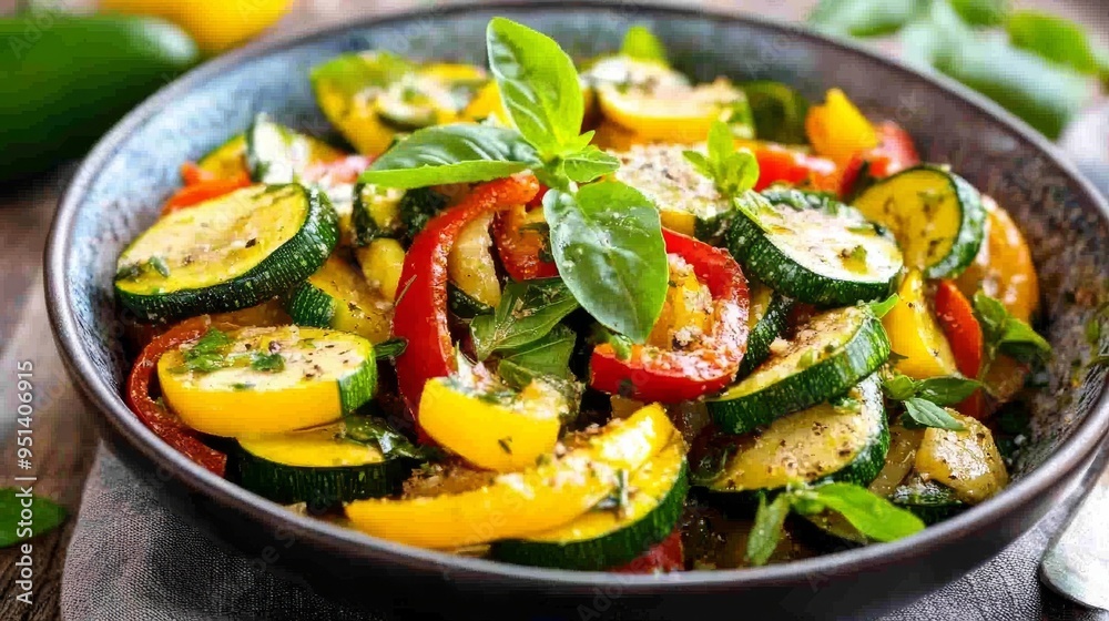Zucchini and pepper salad with garlic and herbs. Zucchini and pepper salad with garlic and herbs.