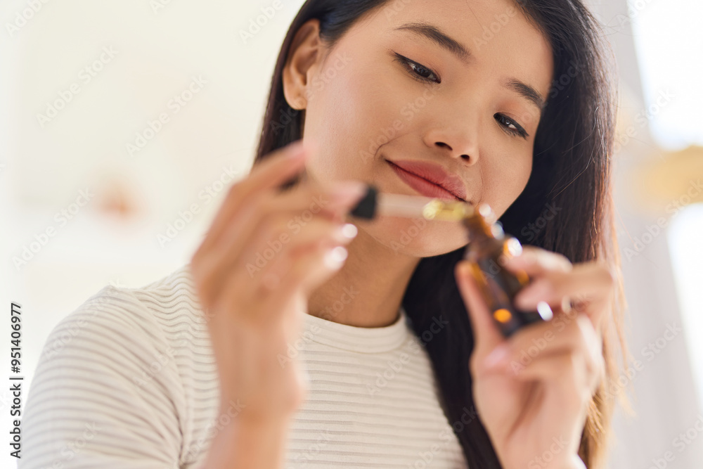 Skincare. Woman Using Facial Serum Dropper, Indulging In Self-Care Ritual. Concept Of Beauty And , Relaxation, And Personal Wellness. Skincare. Woman Using Facial Serum Dropper, Indulging In Self-Care Ritual. Concept Of Beauty And , Relaxation, And Personal Wellness.