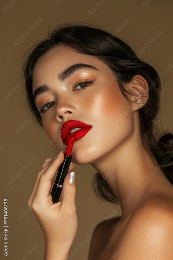 A latina Mexican model lipstick cosmetics holding. A latina Mexican model lipstick cosmetics holding.