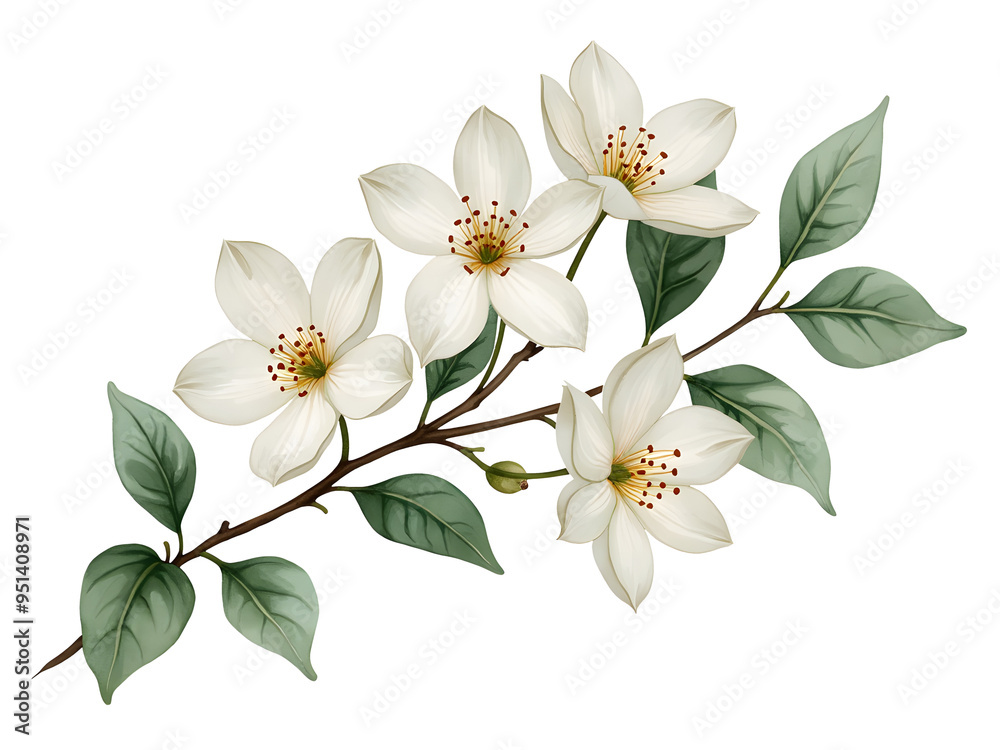 Obraz premium Watercolor Tropical Spring Floral Arrangement: Lush Green Leaves and Vibrant Flowers, Isolated on Transparent PNG Background, Ideal for Wedding Cards or Bouquets, Enhanced by Generative AI