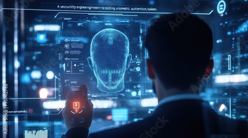 Futuristic Security Employee Monitoring Holographic Interface