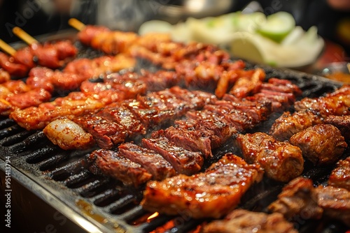 Korean barbeque, grilling meat , Korean food