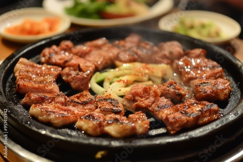 Korean barbeque, grilling meat , Korean food