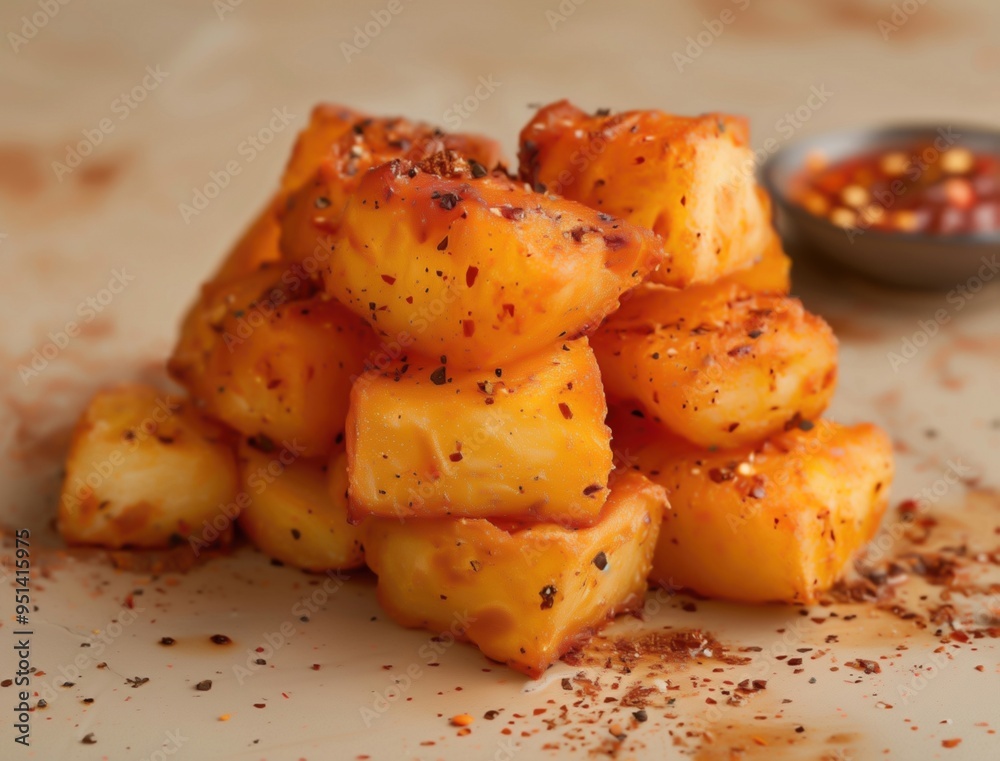 Rustic Patatas Bravas, Fried Spanish Tapas with Paprika Seasoning Rustic Patatas Bravas, Fried Spanish Tapas with Paprika Seasoning
