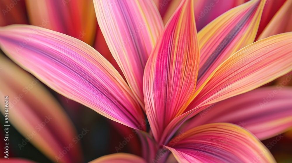 Naklejka premium Vibrant Cordyline Leaf - Close-up of Lush Tropical Foliage in Natural Light