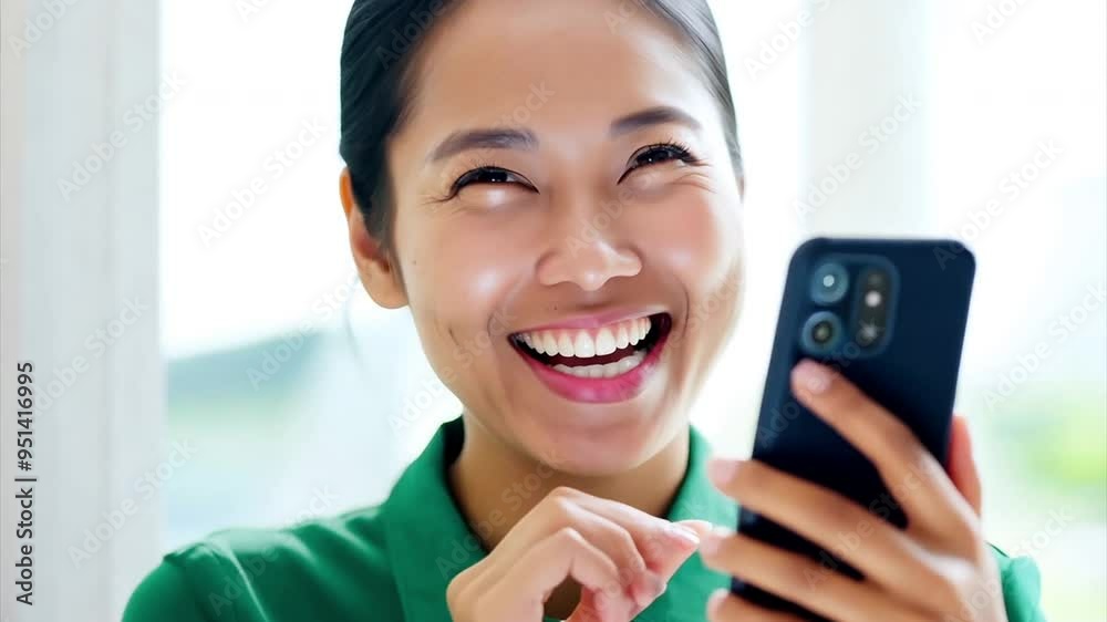Young woman smiling and using a mobile phone Young woman smiling and using a mobile phone