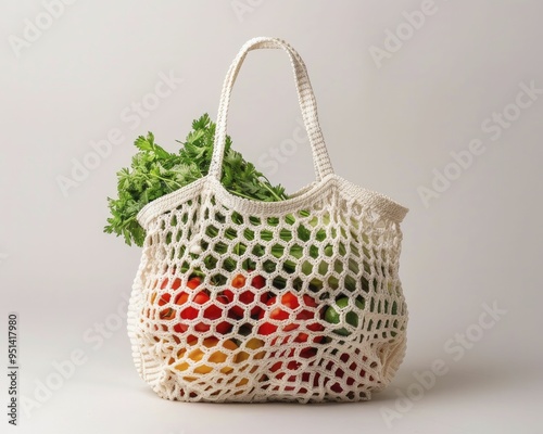 reusable shopping bag, emphasizing eco-friendly practices with a stylish, reusable bag filled with fresh produce, promoting sustainability. photo