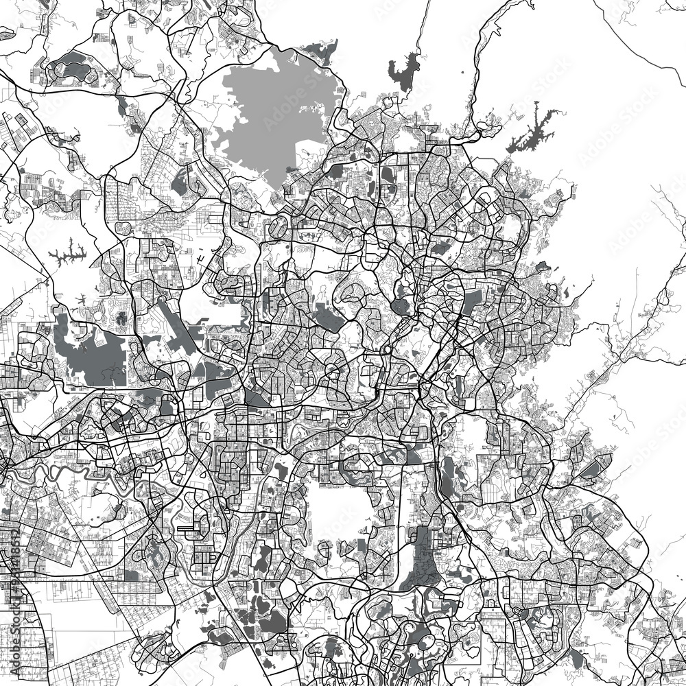 Naklejka premium Kuala Lumpur Malaysia City Monochrome Black and White Minimalist Street Road Aesthetic Decoration Map