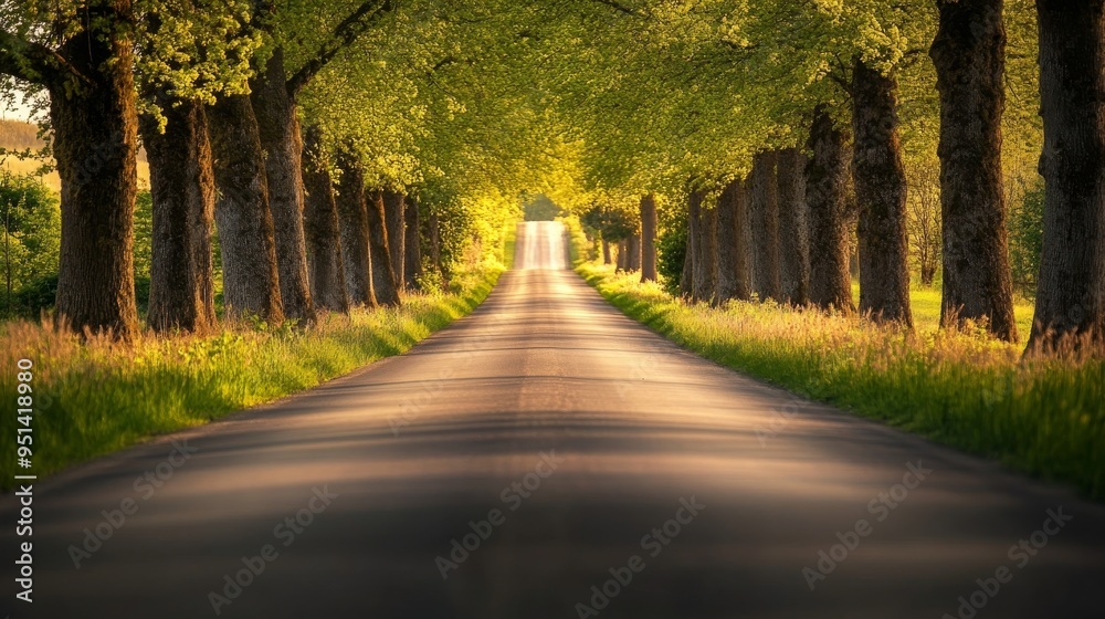 Road of success in the countryside, trees on both sides Road of success in the countryside, trees on both sides