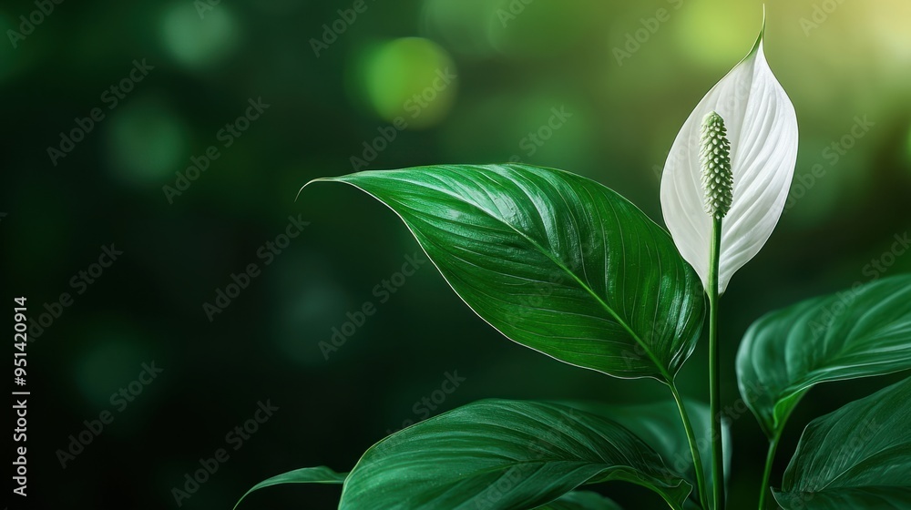 Obraz premium Serene Green Peace Lily Leaf Close-up Texture Background
