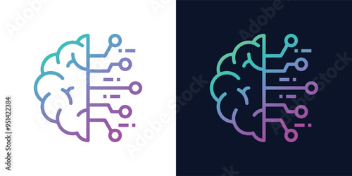 Artificial intelligence AI Brain Icon Logo vector icon sign for graphic design, logo, website, mobile app, UI. Processor circuit Ai line icon technology symbol