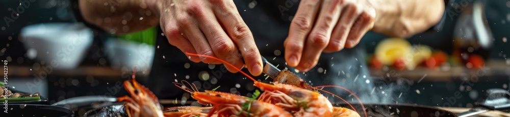 Obraz premium Chef Seasoning Fresh Shrimp