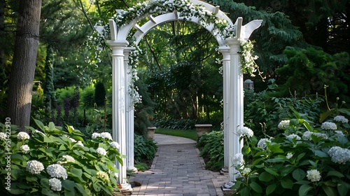 Antique arch gateway electronically painted for spectacular or ethereal backyard bridal
