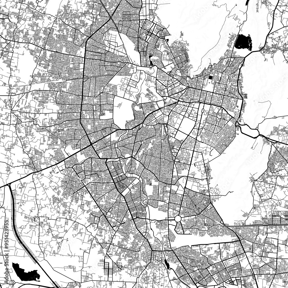 Naklejka premium Jaipur India City Monochrome Black and White Minimalist Street Road Aesthetic Decoration Map
