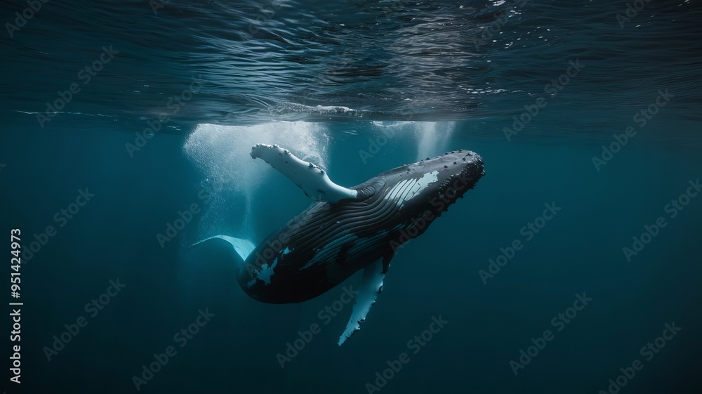 Obraz premium Whales come up above the water to breathe.