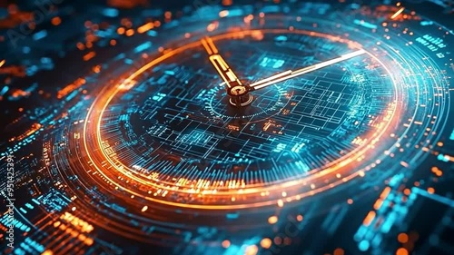 Wallpaper Mural Modern timepiece face is encircled by digital data and is ticking away. Torontodigital.ca