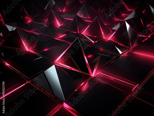 an image showing a dark background with triangles and pink lights