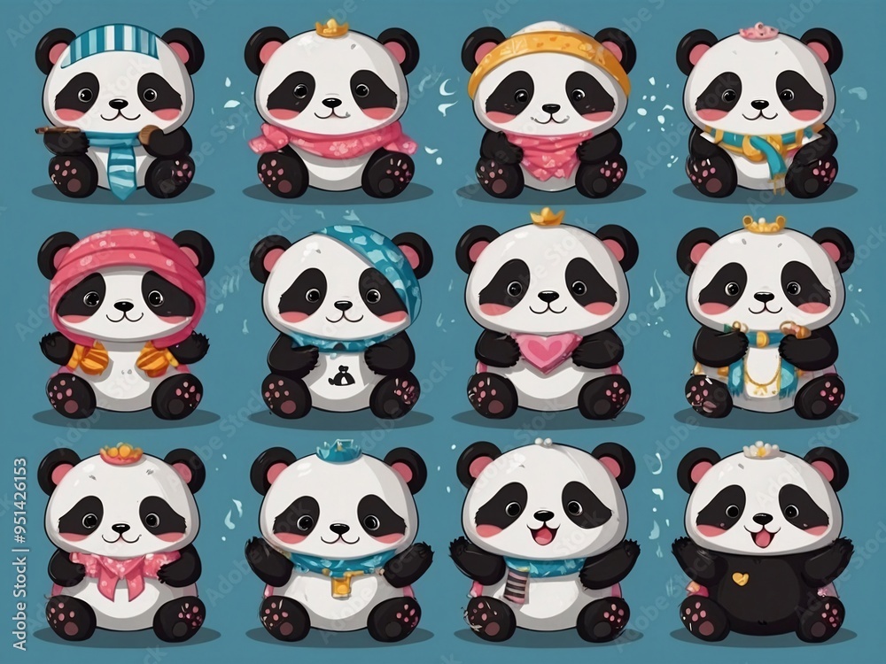 Funny Pandas Big set of funny pandas with different emotions in kawaii style.