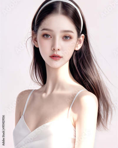 High Quality Detailed, Woman Beauty nature light glowing perfect skin, AI generative.