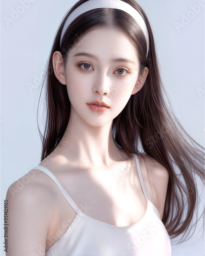 High Quality Detailed, Woman Beauty nature light glowing perfect skin, AI generative.