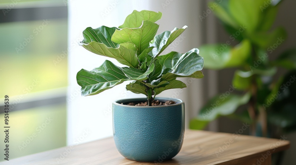 Lush Fiddle Leaf Fig Plant in Modern Interior Setting Lush Fiddle Leaf Fig Plant in Modern Interior Setting