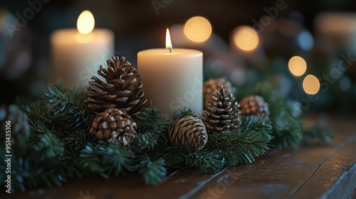 Rustic Holiday Table Setting with Greenery, Candles, and Handmade Pine Cone Decorations, Create a Cozy and Festive Atmosphere for Your Holiday Gatherings