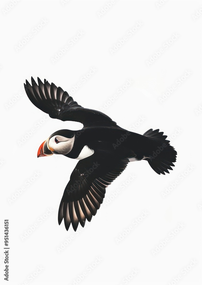 Fototapeta premium Puffin in flight, isolated