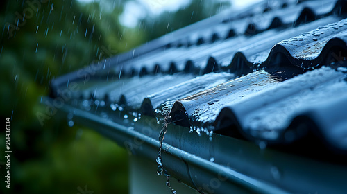 Rain Falling on Roof, Water Drops Falling From Gutter, Close Up View of Rainwater, Rain Drops on Tiled Roof, Rainstorm, Rain Water Falling, Rain Falling on Tiles, Drops of Water Falling, Rain on Rooft