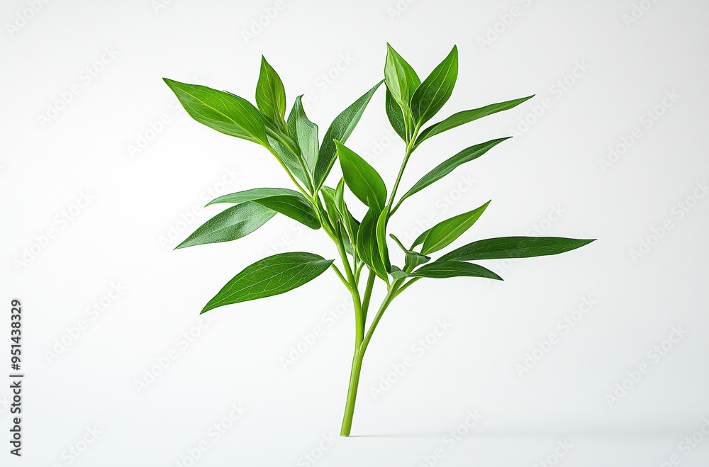 Obraz premium A small green plant with long leaves on a white background