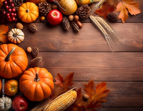 Thanksgiving background with pumpkin and other fruits photo